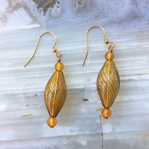 Genuine amber and hand blown glass bead earrings